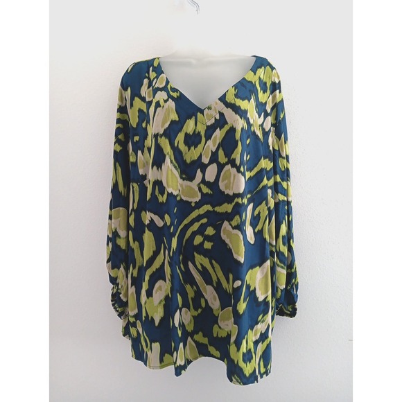 Belle by Kim Gravel Tops - Bellisima by Kim Gravel Tunic Womens Plus 3X Green Blue Flowing Geometric Career